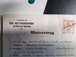antiker Miet Vertrag 1940 HEV Bern mit Marke