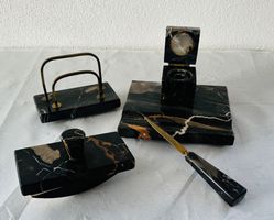 SCHREIBTISCHSET schwarzem MARMOR, Antik Art Deko Vintage J30