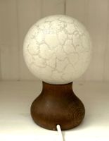 🟢 Lampe globe vintage bois + verre texturé Kugellampe Glas