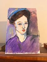 Gemälde, Portrait einer eleganten Dame mit Hut, neu!