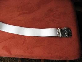 Taillengürtel weiss 110 cm Pfauen Schnalle