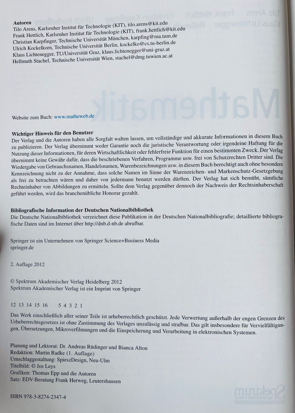 Libri: Mathematik Spektrum 2.Auflage – Usato da Bottmingen venduto da bsp_t6m8 2