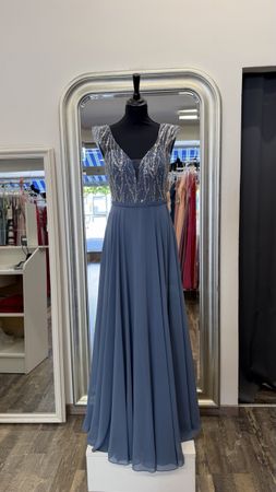 Elegantes Pailletten Kossett blaues Chiffon Abendkleid Größe