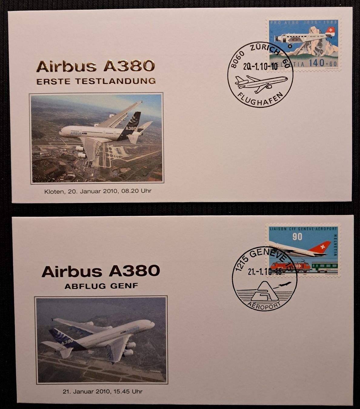 Tous les timbres: 2 x flugpost-briefe - airbus A380 – D'occasion à Ponto Valentino par giorgia06