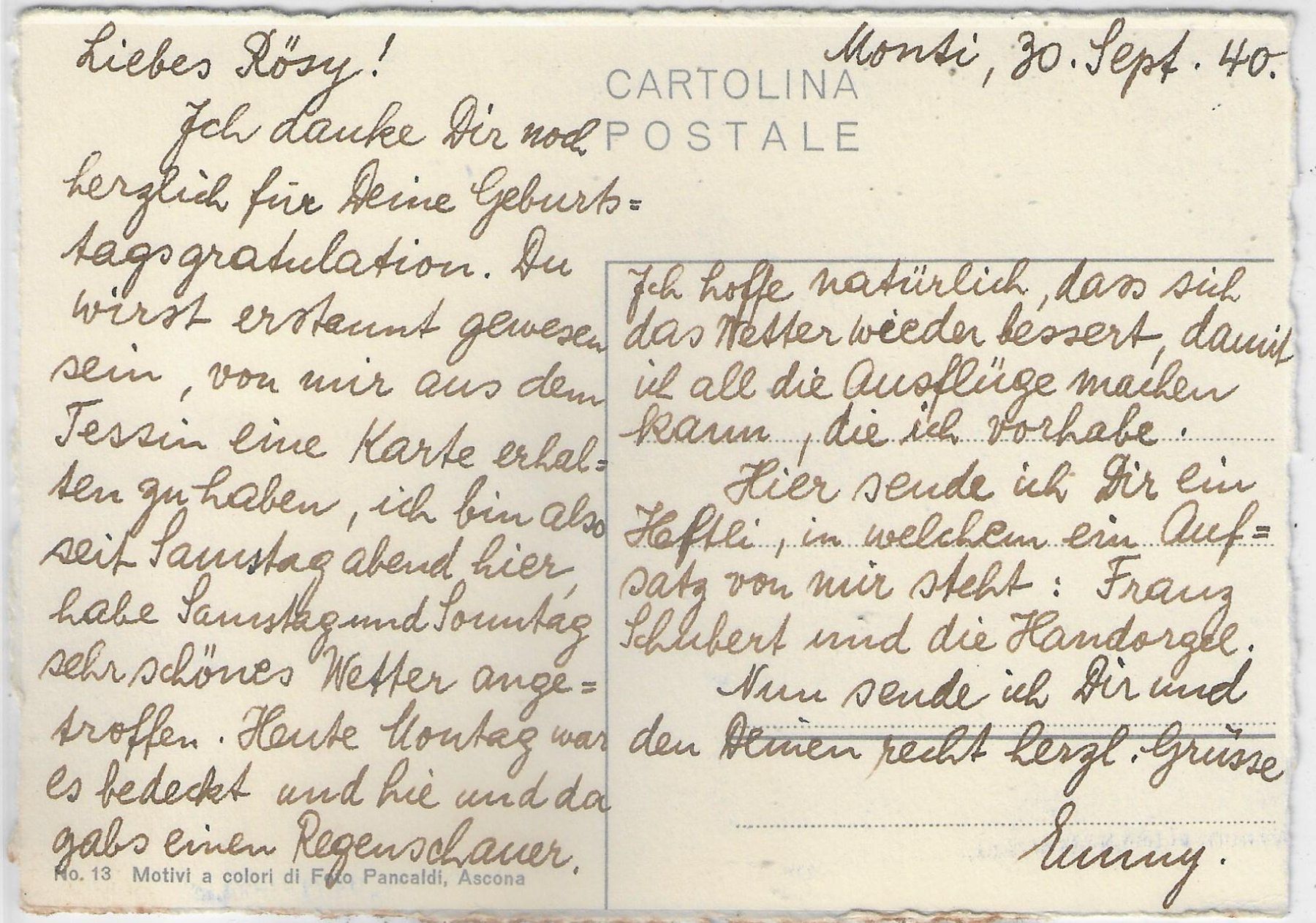 Cartoline postali: Ascona - Scott al sass – Usato da Ettingen venduto da Kartenplanet 1