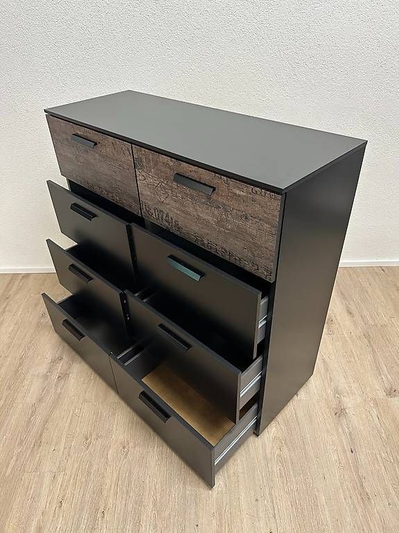 Cassettiere: Moderne Kommode mit 8 Schubladen in Schwarz und Holzoptik – Usato da Obernau venduto da Arche_Noah_Brocki 5