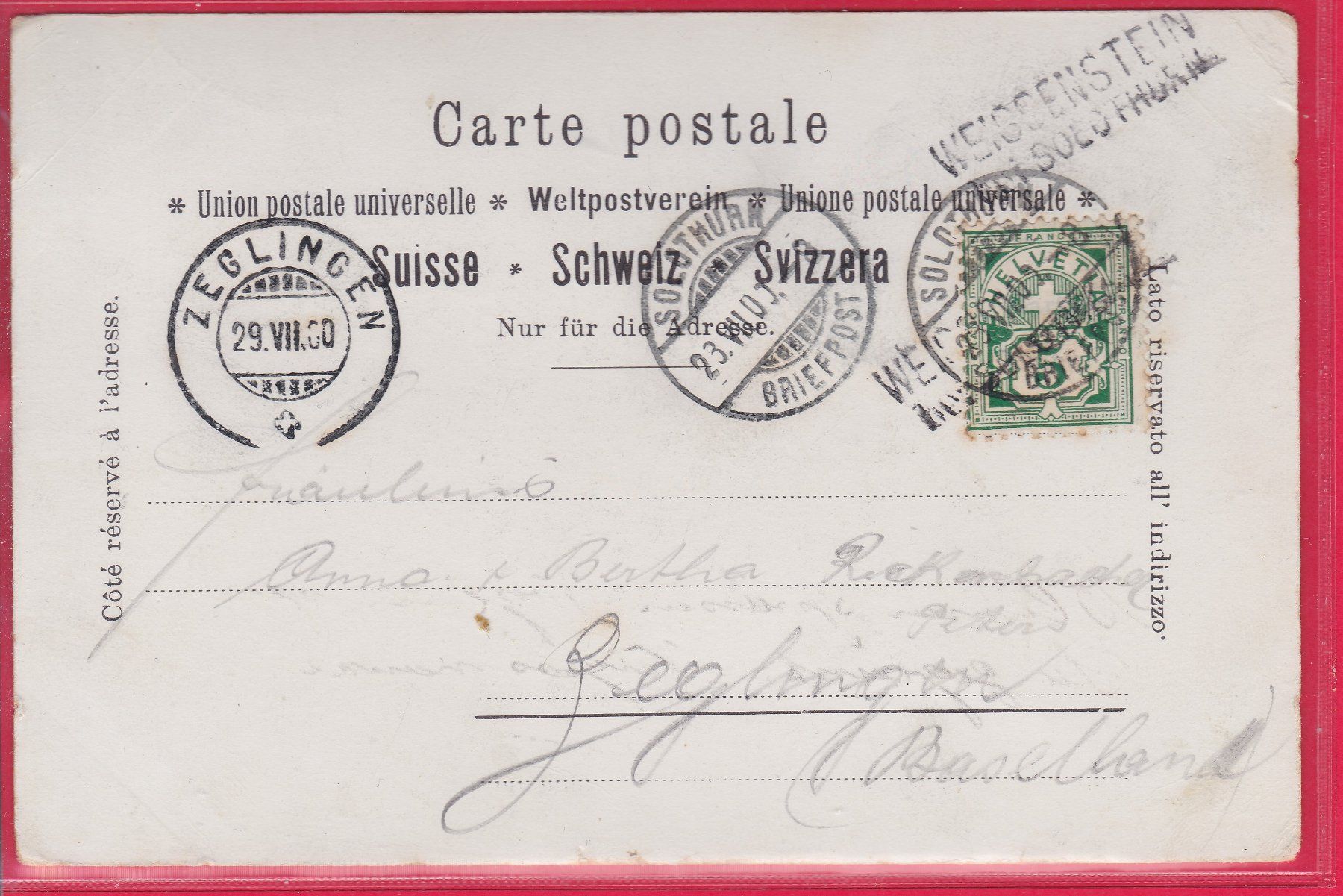 Cartoline postali: GRUSS VOM WEISSENSTEIN 1300m, 23.7.1900 – Usato da Oberrieden venduto da Gebirgsstelze 1
