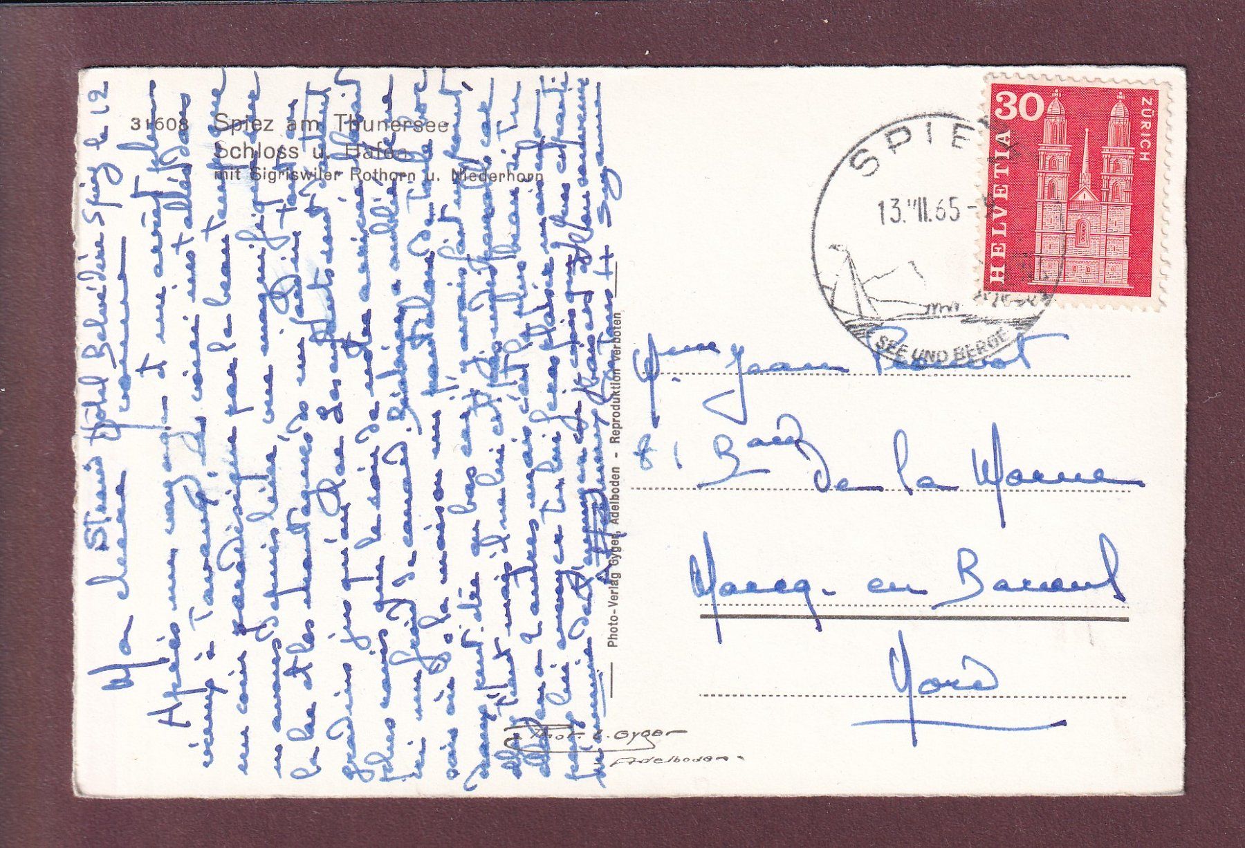 Cartoline postali: SPIEZ - Schloss - Hafen - 1965 – Usato da Pully venduto da nicecards 1