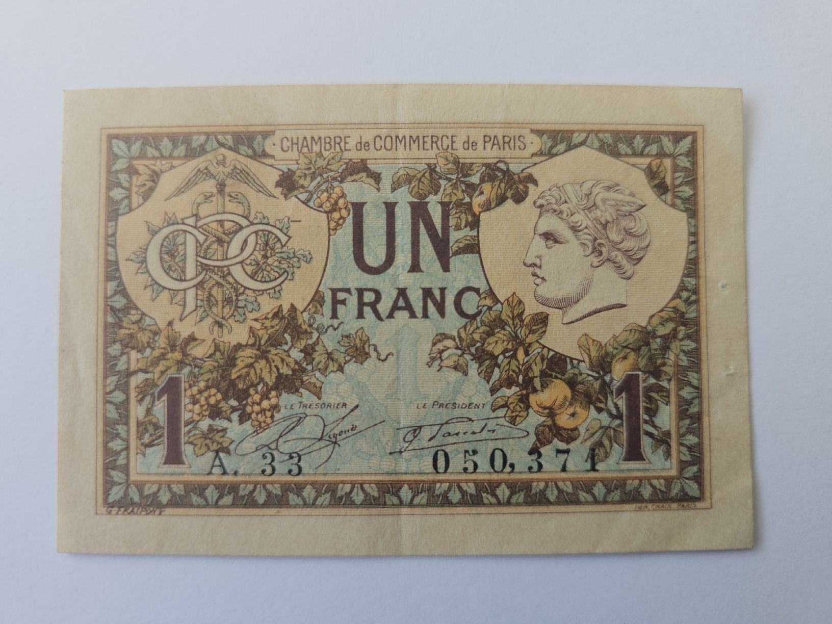 Banknoten: France - 1 franc – Gebraucht aus Nidau von Forellino