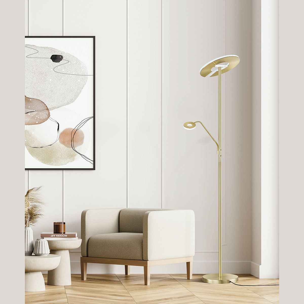 Lampade: LED Stehleuchte, Messing, Dimmbar – Nuovo (secondo la descrizione) da Kreuzlingen venduto da Smart-Light 1
