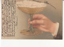 Motivkarte Champagner 1919, mit Glitzerstaub, ST Basel
