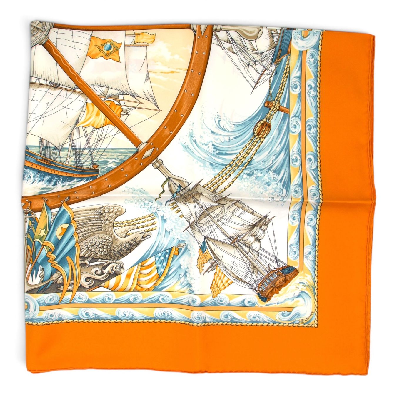 Hermès Foulards, Tücher & Schals: Hermès Carré "Vive le vent" orange – Gebraucht aus Binningen von Designerlabels