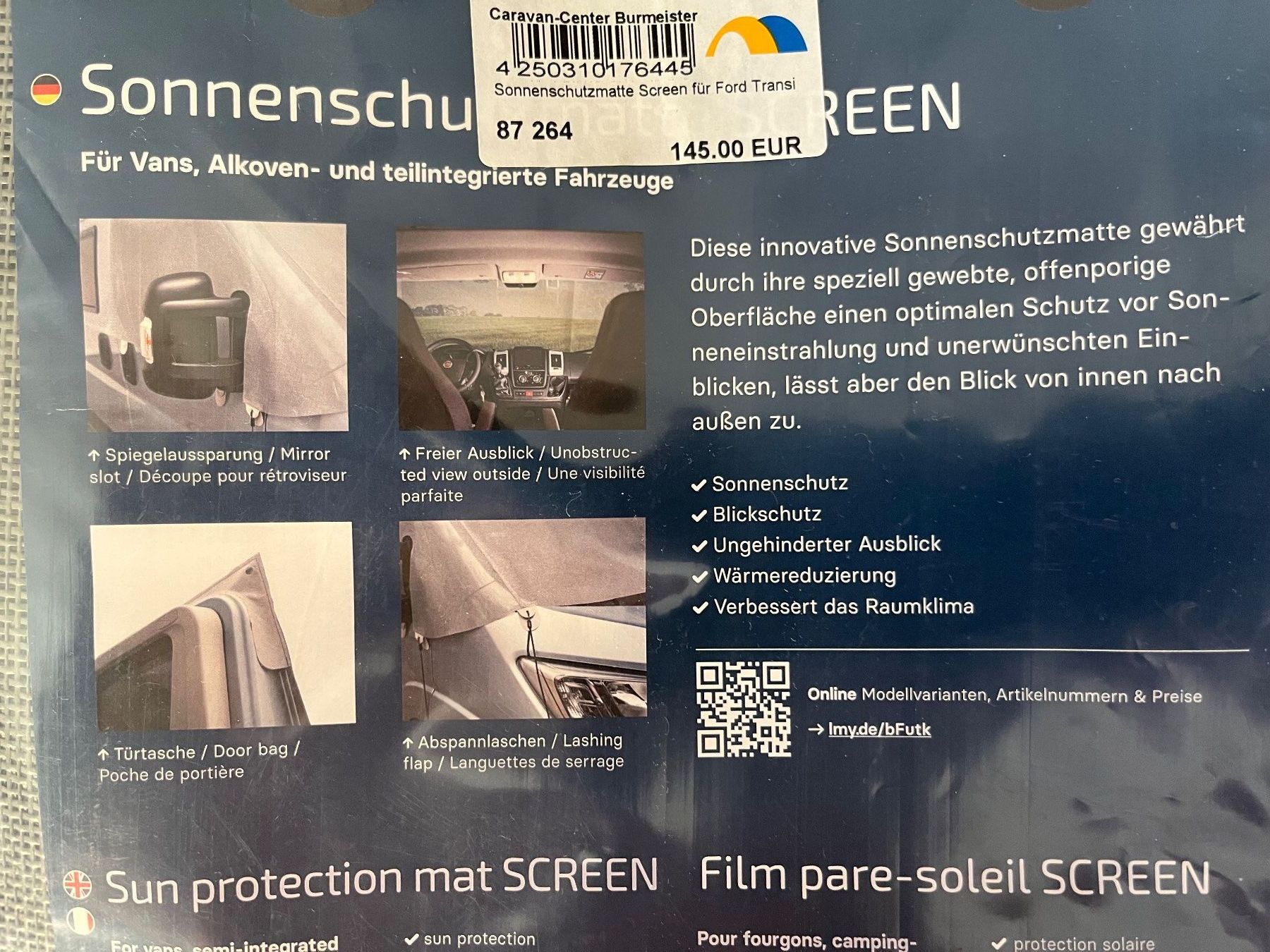Mobilhome: Hindermann Sonnenschutz Matte "Screen", Ford Transit ab 2014 – Neu und originalverpackt aus Altdorf UR von Pax8 1