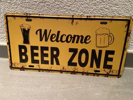 Welcome Beer Zone METALL 15 x 30 cm Vintage Blechschild!