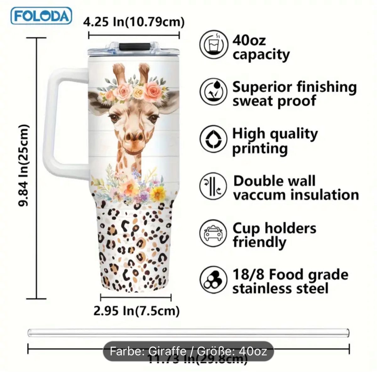 Tazze: Thermobecher Giraffe Edelstahl 40oz Leopardenmuster – Nuovo e nell'imballaggio originale da Russikon venduto da Leks4 3