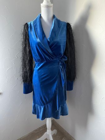 Schönes königsblaues Samt-Kleid S