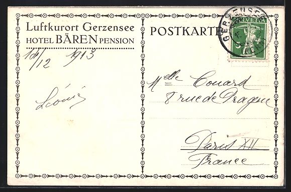 Cartoline postali: Gerzensee, Hotel-Pension Bären mit Gart – Usato da Berlin venduto da bartko-reher 1