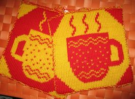 2 Topflappen rot / gelb  *im SET*