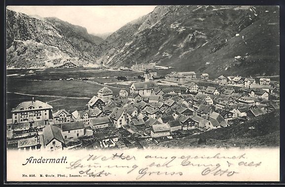 Cartoline postali: Andermatt, Ortsansicht im Sonnenschein – Usato da Berlin venduto da bartko-reher