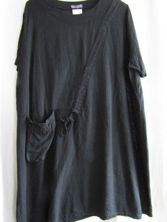 Gr. 48/58, Leinen/Baumwoll-Kleid Schwarz mit Tasche, LaBass
