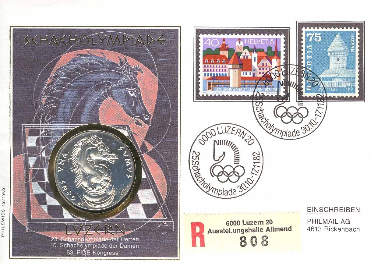 Alle Münzen: SCHACHOLYMPIADE LUZERN 1982 – Gebraucht aus Eschlikon TG von PhilCon