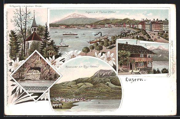 Ansichtskarten: Litho Luzern, Ortsansicht mit Pilatus, K – Gebraucht aus Berlin von bartko-reher
