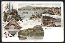 Litho Luzern, Ortsansicht mit Pilatus, K