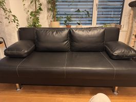 Schlafsofa Kunstleder schwarz mit weissen Nähten gut