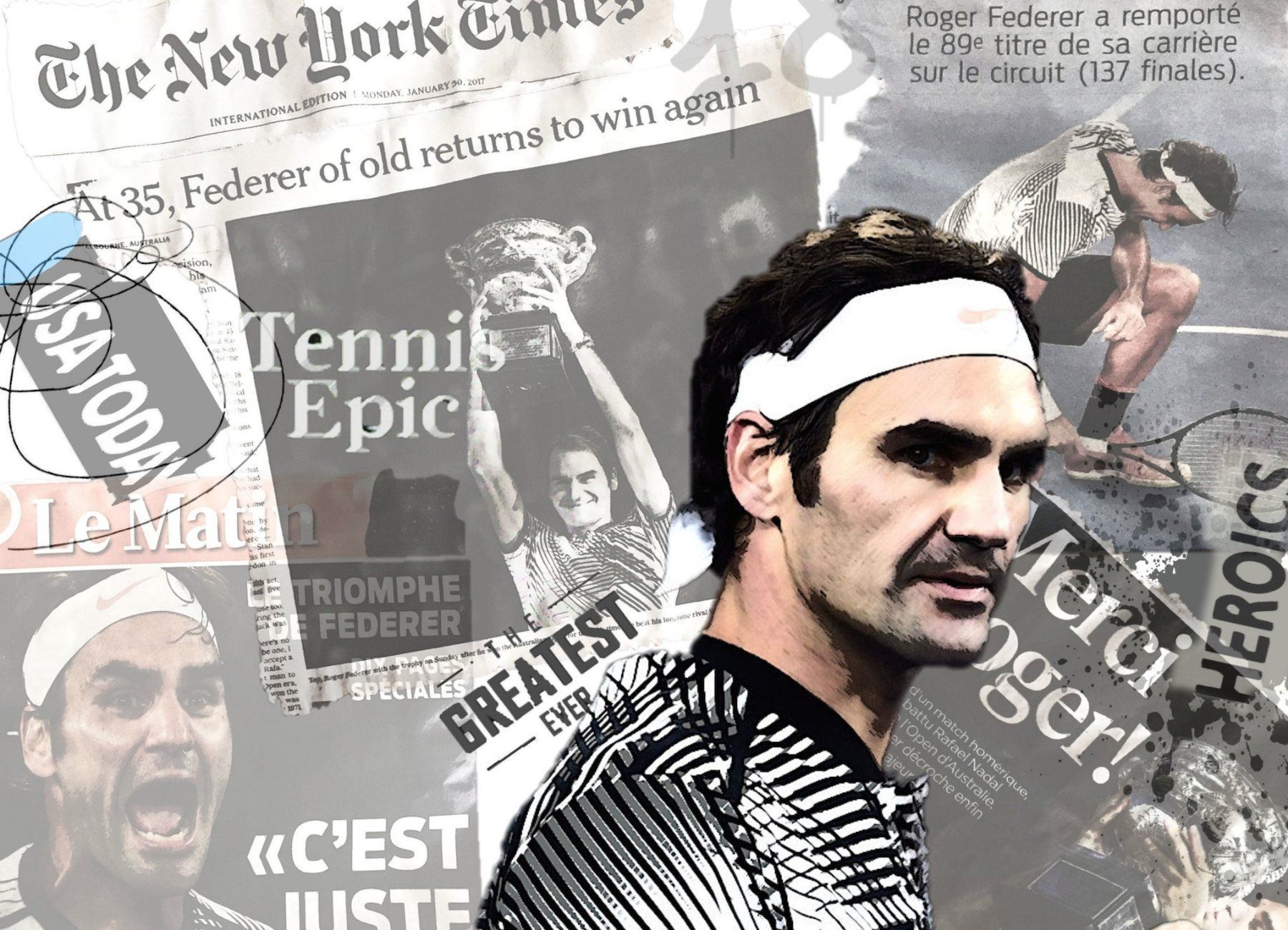 Foto & Immagini: Roger Federer Pop Art Newspaper Headlines Maestro Kunst Bild – Nuovo (secondo la descrizione) da St. Niklausen LU venduto da Stefan_Bammert_Art 2