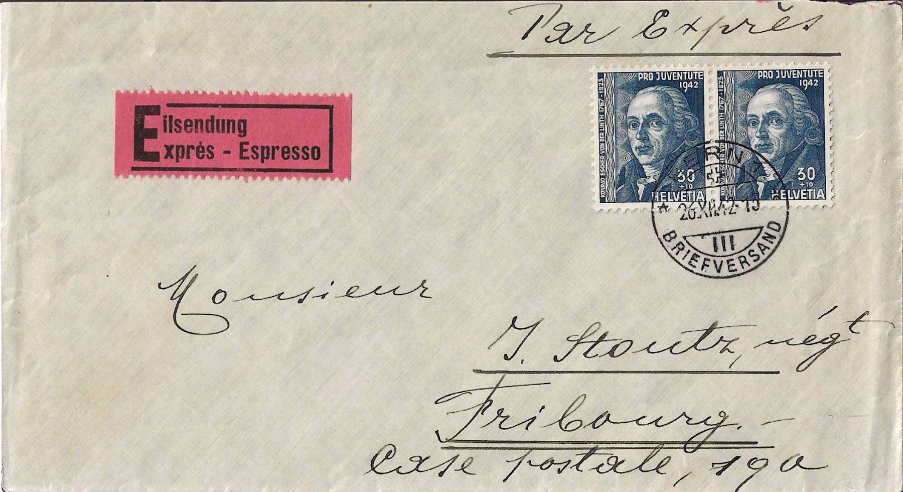 Alle Briefmarken: Brief Pro Juventute 1942 (Express) – Gebraucht aus Zürich von Philacat11