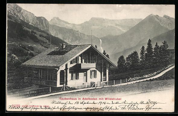 Cartoline postali: AK Adelboden, Taubenhaus mit Wildstrubel – Usato da Berlin venduto da bartko-reher