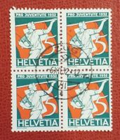1932 Pro Juventute,  im 4-Block Zentrischer Stempel