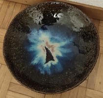 Schale Keramik blau-braun 28cm Handarbeit Rustic Look