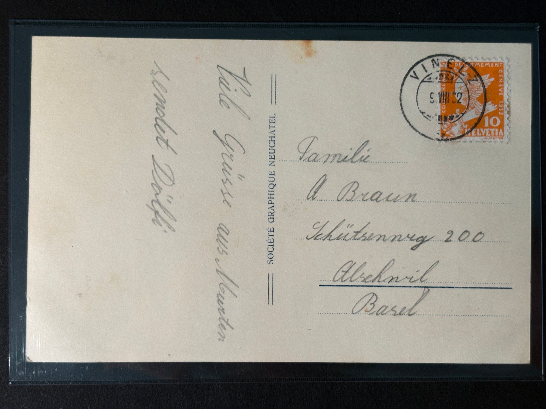 Cartoline postali: AK 1932 von Murten mit der Ringmauer, Stempel VINELZ – Usato da Basel venduto da Chloro 1