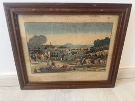 Gravure XIXe Bataille de Friedland - Cadre Bois d'Époque