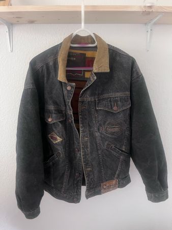 Jeansjacke im Used-Look mit Cordkragen, Grösse M