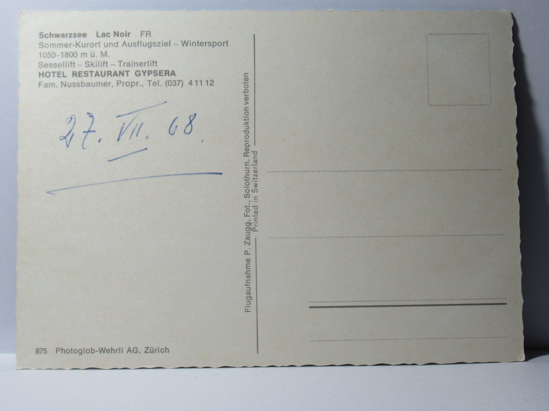 Cartoline postali: Schwarzsee , Lac Noir   FR – Usato da Grenchen venduto da frechri 1