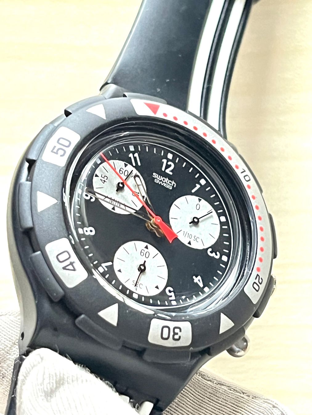Swatch Orologi: Swatch Uhr, Black Stripes, Chronograph – Usato da Grenchen venduto da chththl 5