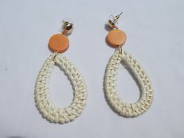 Grosse, leichte Rattan-Ohrstecker im Boho Style / NEU