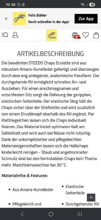 Stinchiere & Fasciature: Felix Bühler Chaps Ecolette schwarz – Usato da Lausen venduto da Mwuet 2
