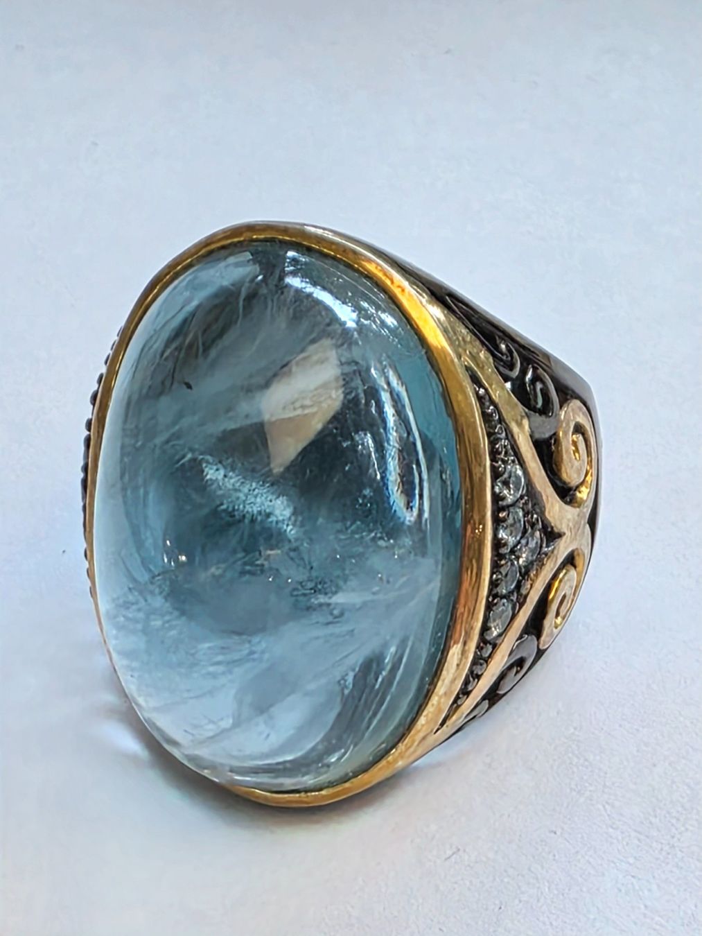 Ringe: Ring mit grossem blauem Fluorit Edelstein Grösse 61 – Neu (gemäss Beschreibung) aus Zürich von Bieter04 8