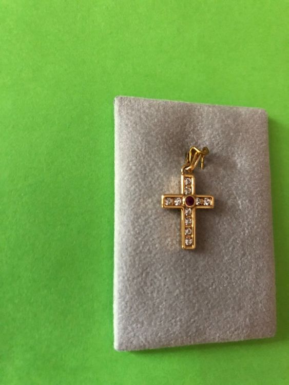 Granatkreuz-Anhänger Aus 14k Gold, Baguette-Granatkreuz Im Angebot Bei