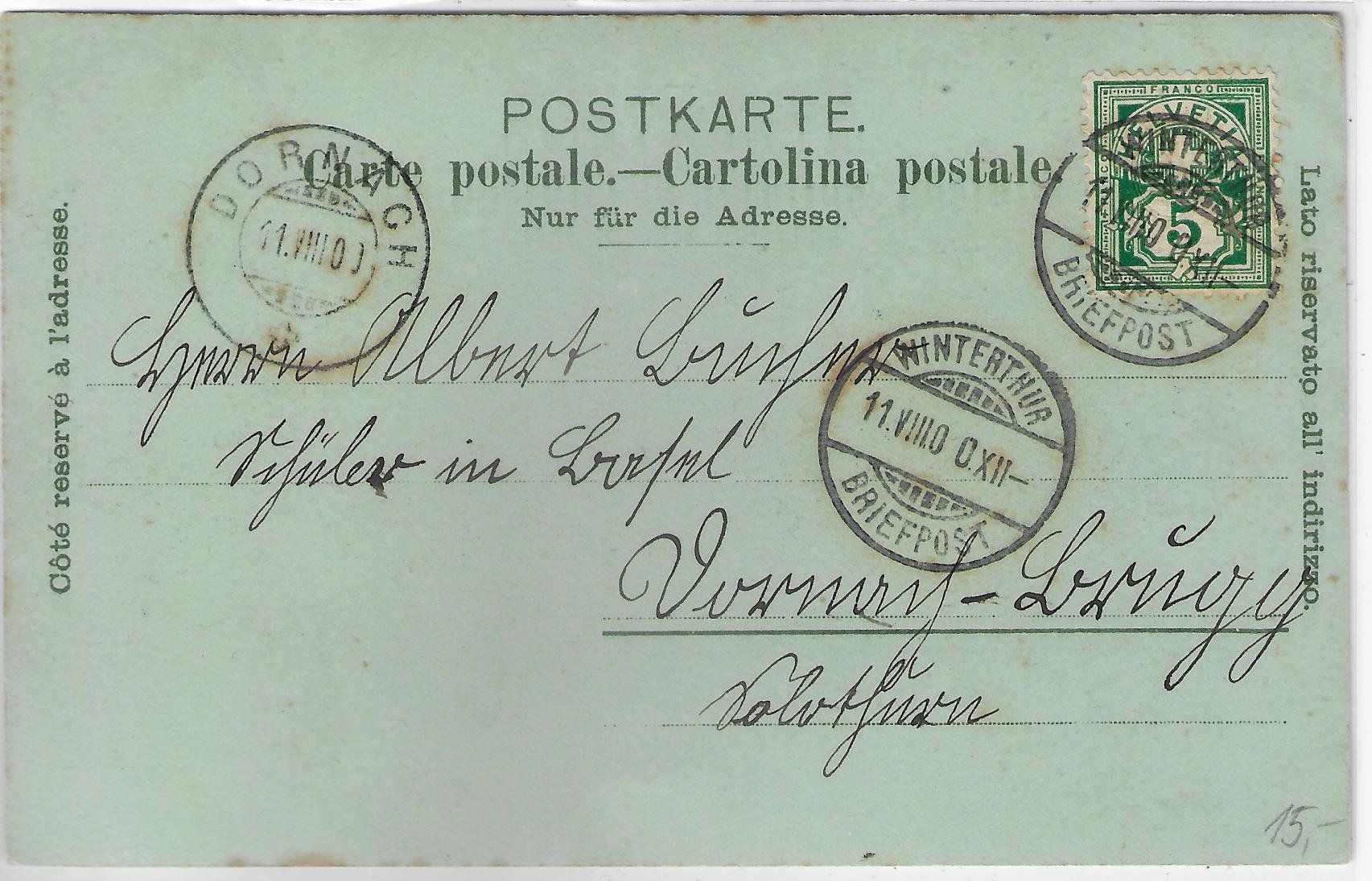 Cartoline postali: Gruss aus Winterthur - Mondschein-Litho – Usato da Ettingen venduto da Kartenplanet 1