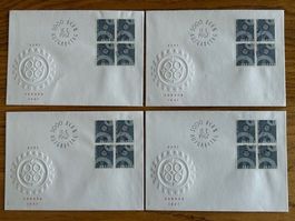 🏷️ Schweiz FDC 1967 Viererblöcke Europa-Signet CEPT⚙️ET-🕹️