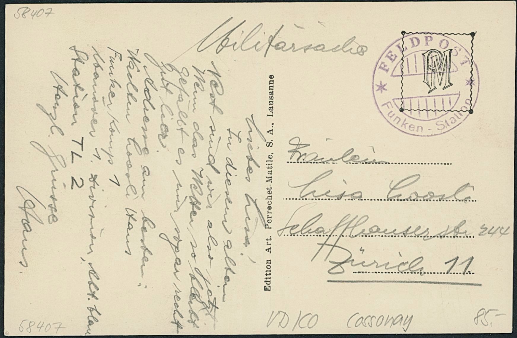 Cartoline postali: VD Cossonay - Militärstempel - Funk – Usato da Schindellegi venduto da stationary 1