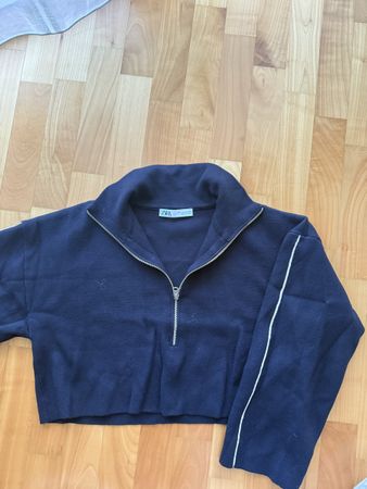 Zara Crop-Pullover mit Reissverschluss dunkelblau, Gr. S