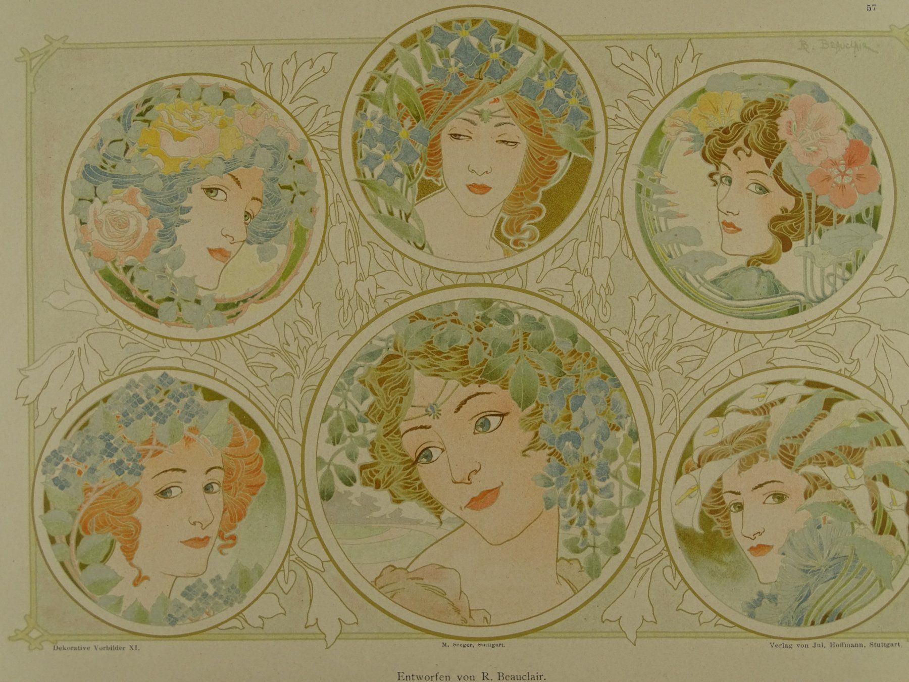 Grafica & Litografie: JUGENDSTIL MODERNE MEDAILLONS, WEIBLICHE KÖPFE – Usato da Grüningen venduto da Kartensammler 2