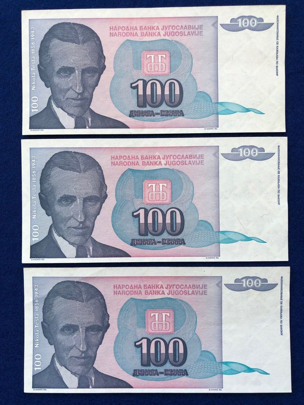 Banknoten: Belgrad 1994 - 3x100 Dinar - TESLA – Neu (gemäss Beschreibung) aus Pfäffikon SZ von Sieben77 1