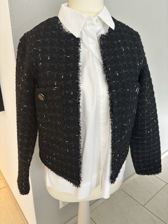 Garcia Damen Jacke Bouclé, schwarz mit Silberfäden, neu