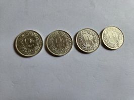 1 Franken Münze Schweiz 4Stk. 2x1957/64/66 unz/stgl.